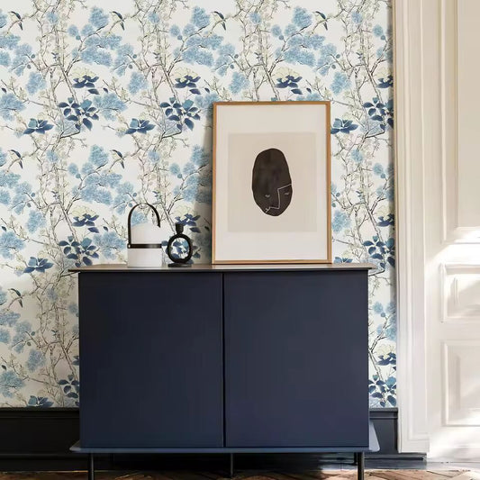 Fresh Blue Chinese Style Wallpaper Peel And Stick Celadon Floral Vinyl Wallpaper Self Adhesive Waterproof Cabinet Stickers