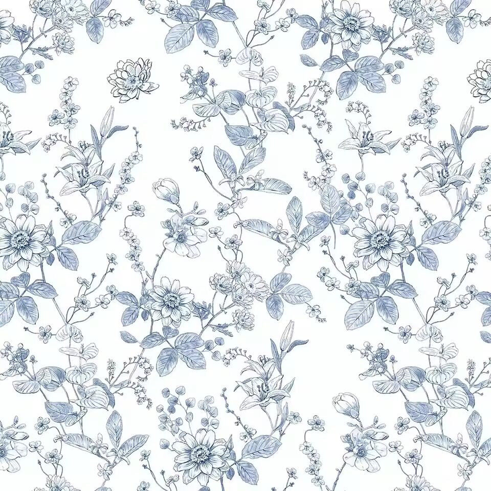 Blue Floral Peel and Stick Wallpaper Vintage Blue White Self Adhesive Wallpaper Botanical Removable Contact Paper for Bedroom