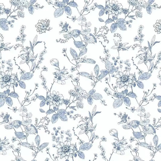 Blue Floral Peel and Stick Wallpaper Vintage Blue White Self Adhesive Wallpaper Botanical Removable Contact Paper for Bedroom