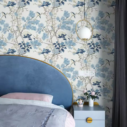 Fresh Blue Chinese Style Wallpaper Peel And Stick Celadon Floral Vinyl Wallpaper Self Adhesive Waterproof Cabinet Stickers