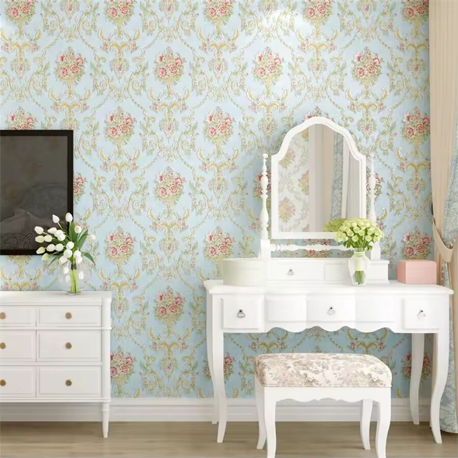 European wallpaper self-adhesive pastoral flower luxury wall stickers self-adhesive bedroom living room home background wall wal