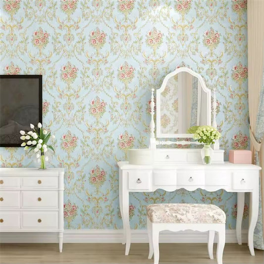 European wallpaper self-adhesive pastoral flower luxury wall stickers self-adhesive bedroom living room home background wall wal